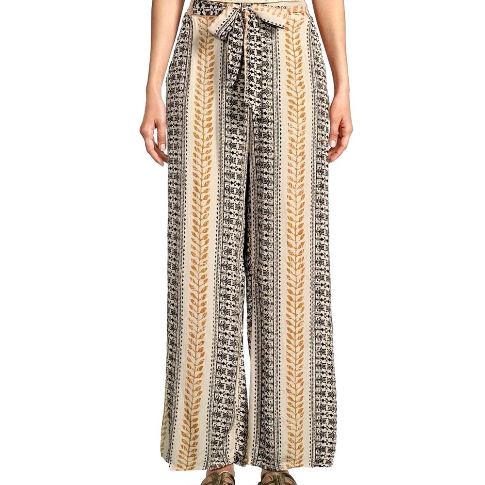 Angie Wide Leg Palazzo Pants L Bohemian Festival Tie Front Hippie Tribal Earthy